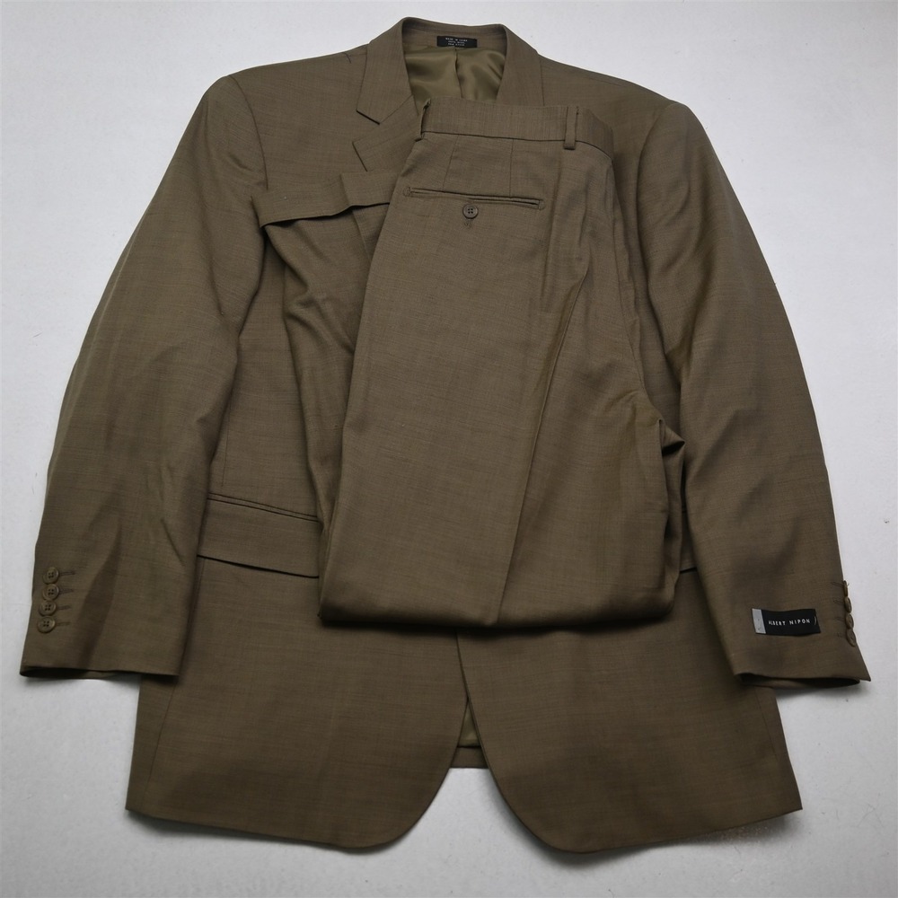 NEW Albert‎ Nipon 44R 34x30 Tan Brown 100% Wool Mens Jacket Pants Suit